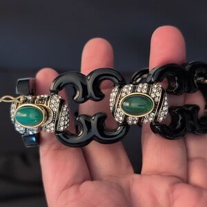 Heidi Daus Resin Deco Art Link Cuff Bracelet with Faux Gold  And Diamond Accents